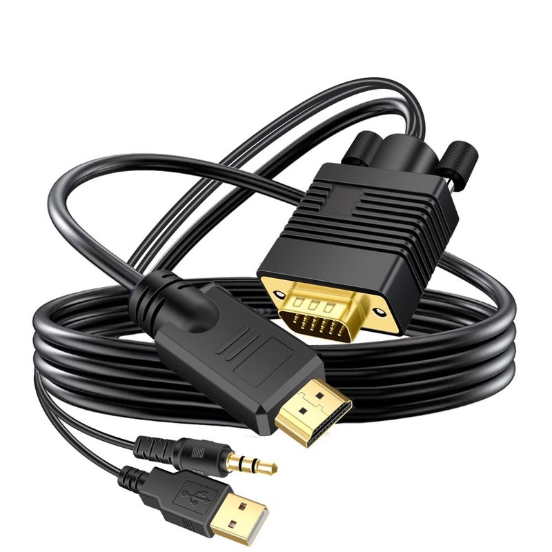 Kirzi كابل VGA (مصادر) إلى HDMI (عرض) بطول 6 أقدام مع صوت، محول كابل HDMI ذكر إلى VGA ذكر متوافق مع الكمبيوتر/اللابتوب إلى الشاشة/التلفاز، جهاز الكمبيوتر المحمول إلى الشاشة HDTV. - Image 3
